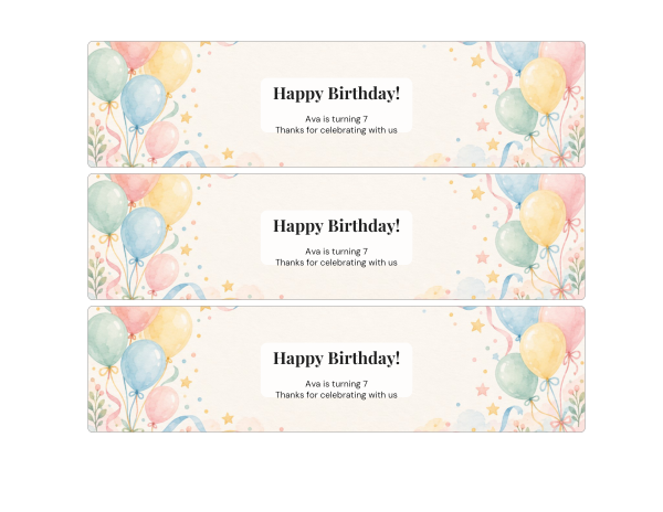 Preview of Printable Birthday Water Bottle Labels